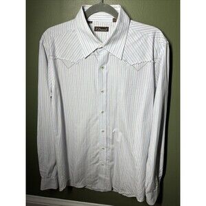 7 Diamonds Men’s Western Shirt Blue Brown Stripe Embroidered Back L/S